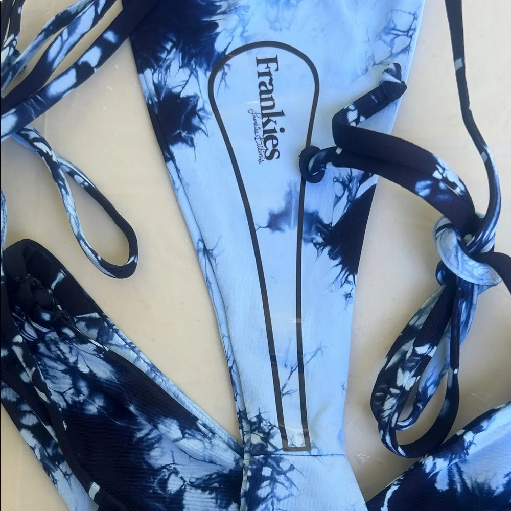 Frankie's Bikinis Blue Tie-Dye String Bikini Set